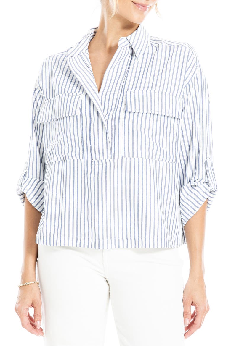 Grid Print Roll Sleeve Popover Shirt video