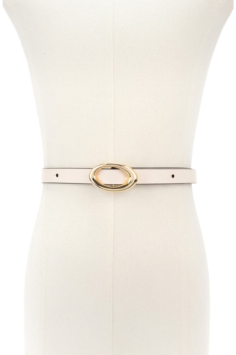 oval molten buckle leather belt, Alternate, color, CREAM