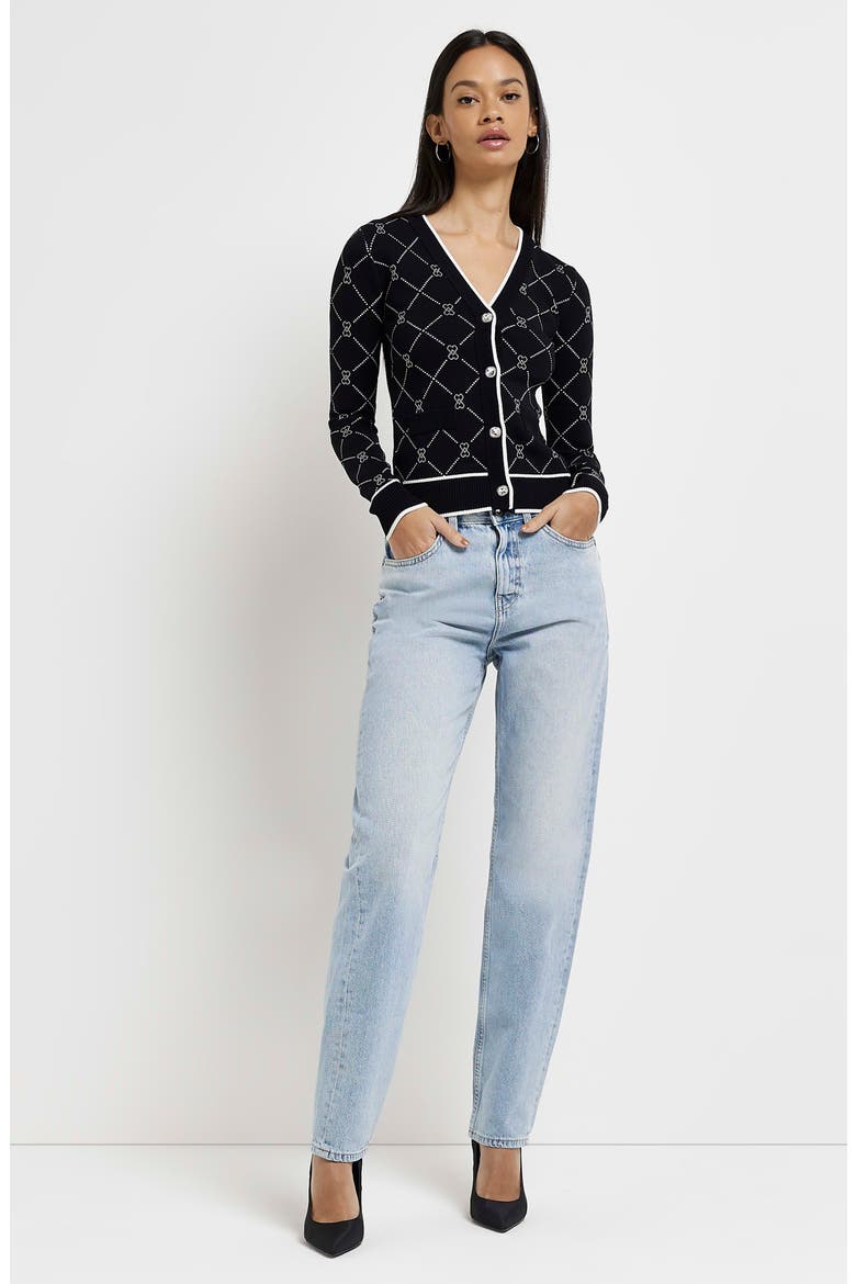 Argyle Heart Cardigan, Alternate, color, BLACK