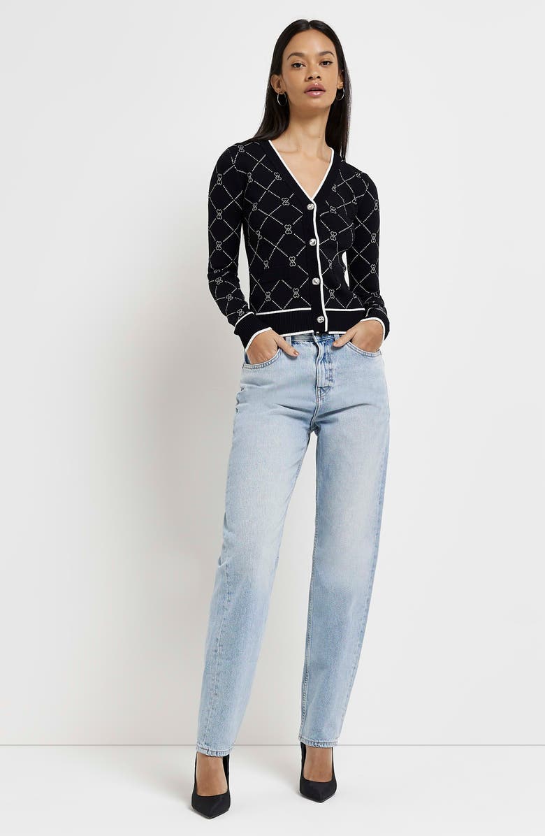 River Island Argyle Heart Cardigan, Alternate, color, Black