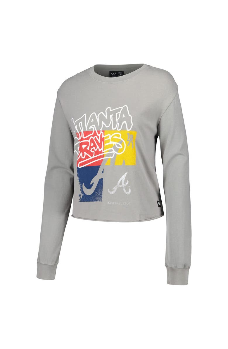 THE WILD COLLECTIVE Women's The Wild Collective Gray Atlanta Braves Cropped Long Sleeve T-Shirt, Alternate, color,