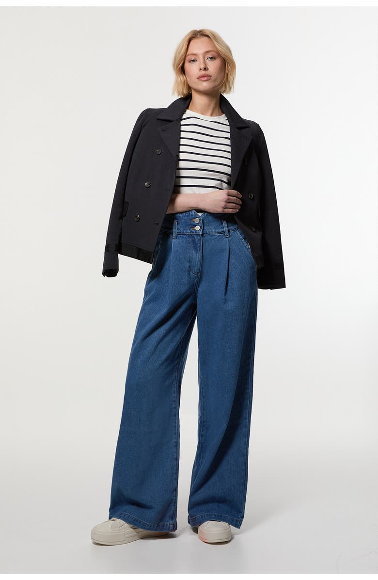 Karen Millen Denim Wide Leg Trousers, Main, color, Mid Blue