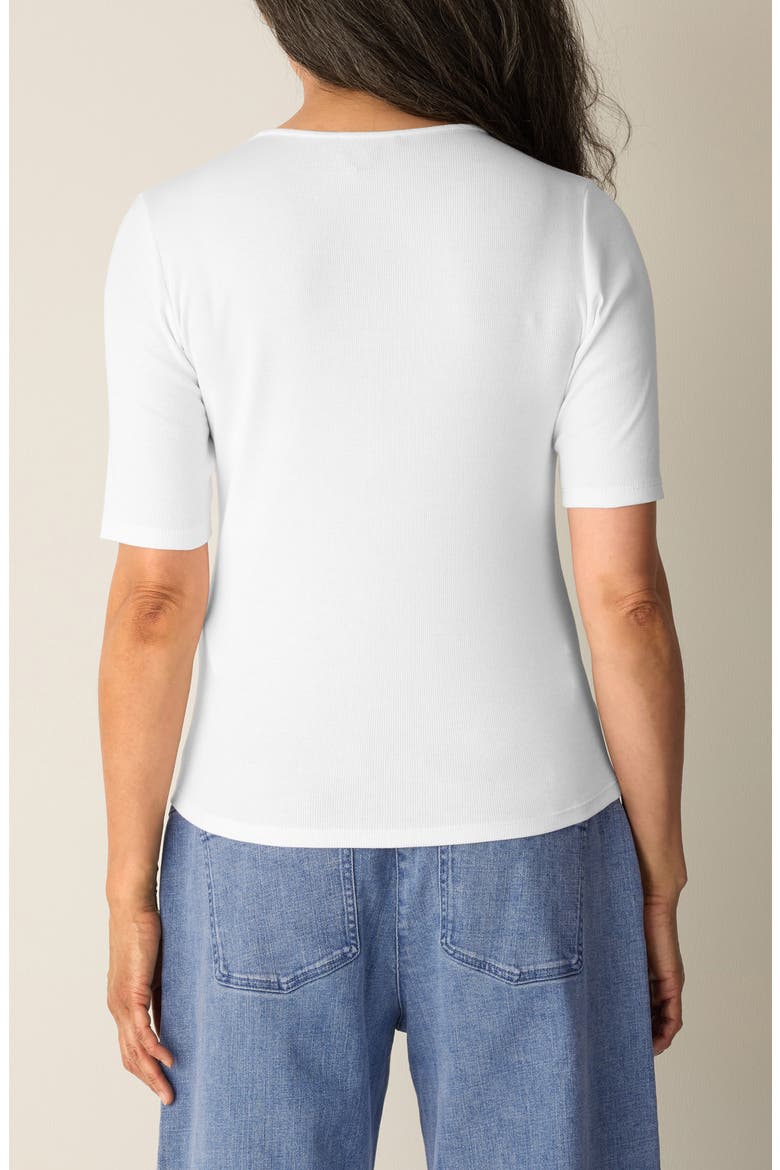 Organic Cotton Crewneck Elbow Sleeve Top, Alternate, color, WHITE