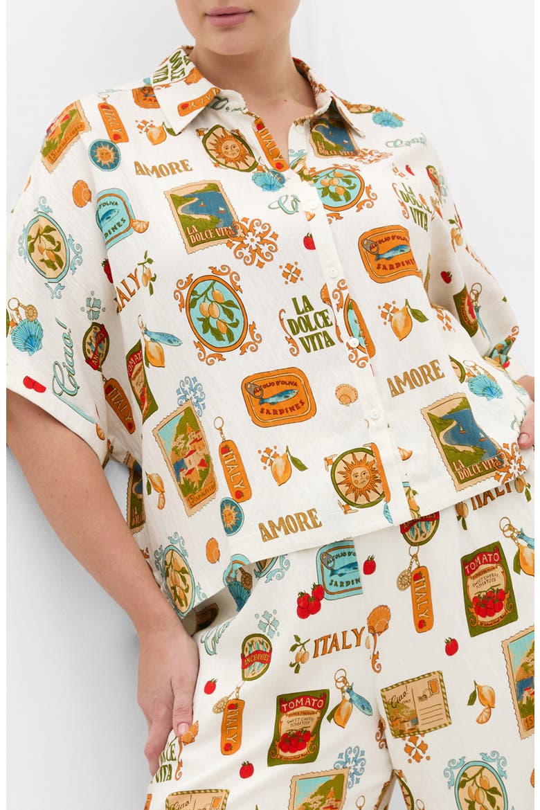 Amore Amalfi Print Button-Up Shirt, Main, color, CREME LA DOLCHE