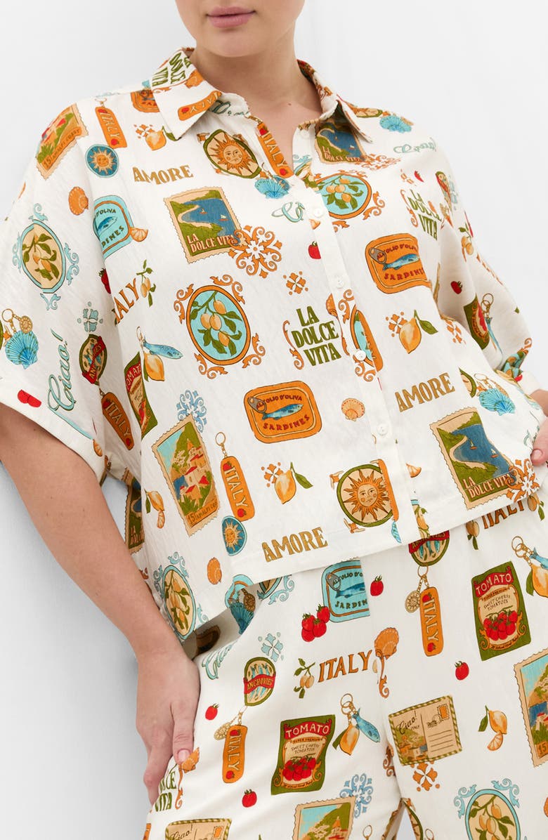 City Chic Amore Amalfi Print Button-Up Shirt, Main, color, 