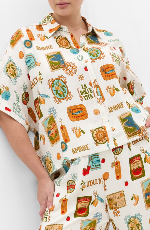 Amore Amalfi Print Button-Up Shirt (Plus Size)