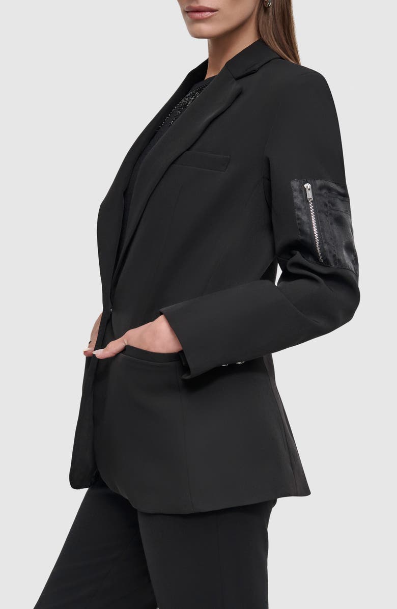 DKNY Cargo Sleeve Pocket Ponte Twill Blazer, Alternate, color, Black