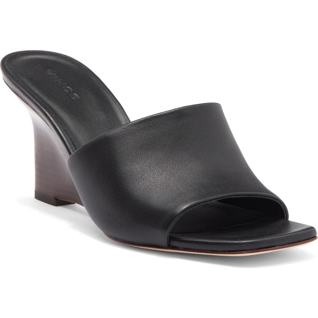 Vince Pia Womens Leather Slide Wedge Sandals In Black