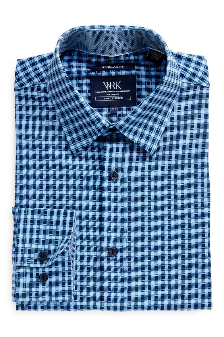 Regular Fit Mosaic Gingham Stretch Performance Dress Shirt, Alternate, color, NAVY