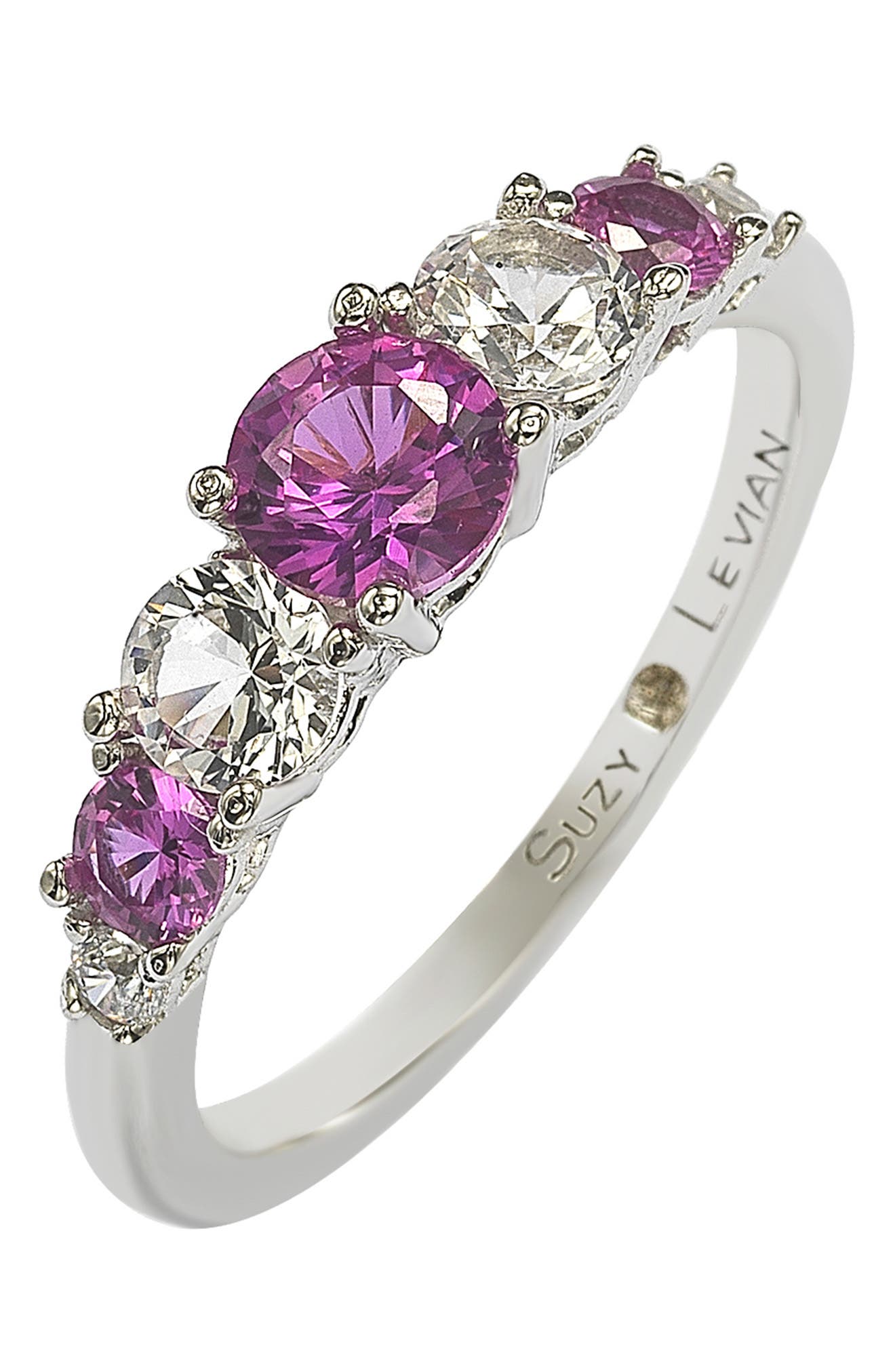 SUZY LEVIAN Sterling Silver Pink Sapphire & Lab Grown White Sapphire Diamond Accent 7-Stone Ring - 1.75ctw