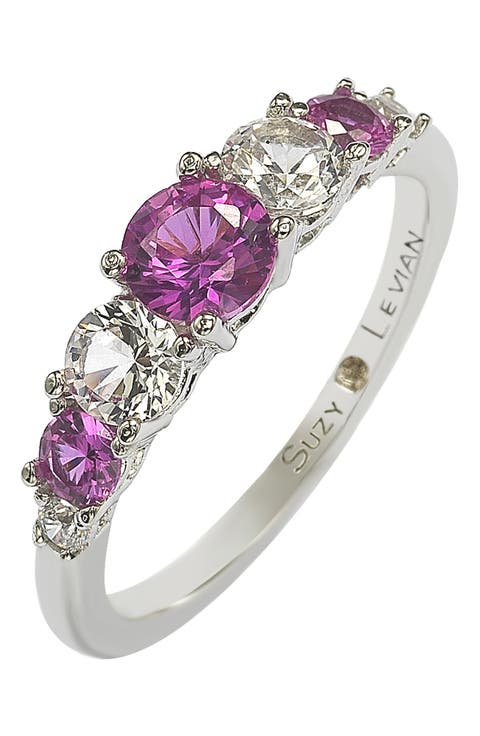 Sterling Silver Pink Sapphire & Lab Grown White Sapphire Diamond Accent 7-Stone Ring - 1.75ctw