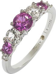 SUZY LEVIAN Sterling Silver Pink Sapphire & Lab Grown White Sapphire Diamond Accent 7-Stone Ring - 1.75ctw