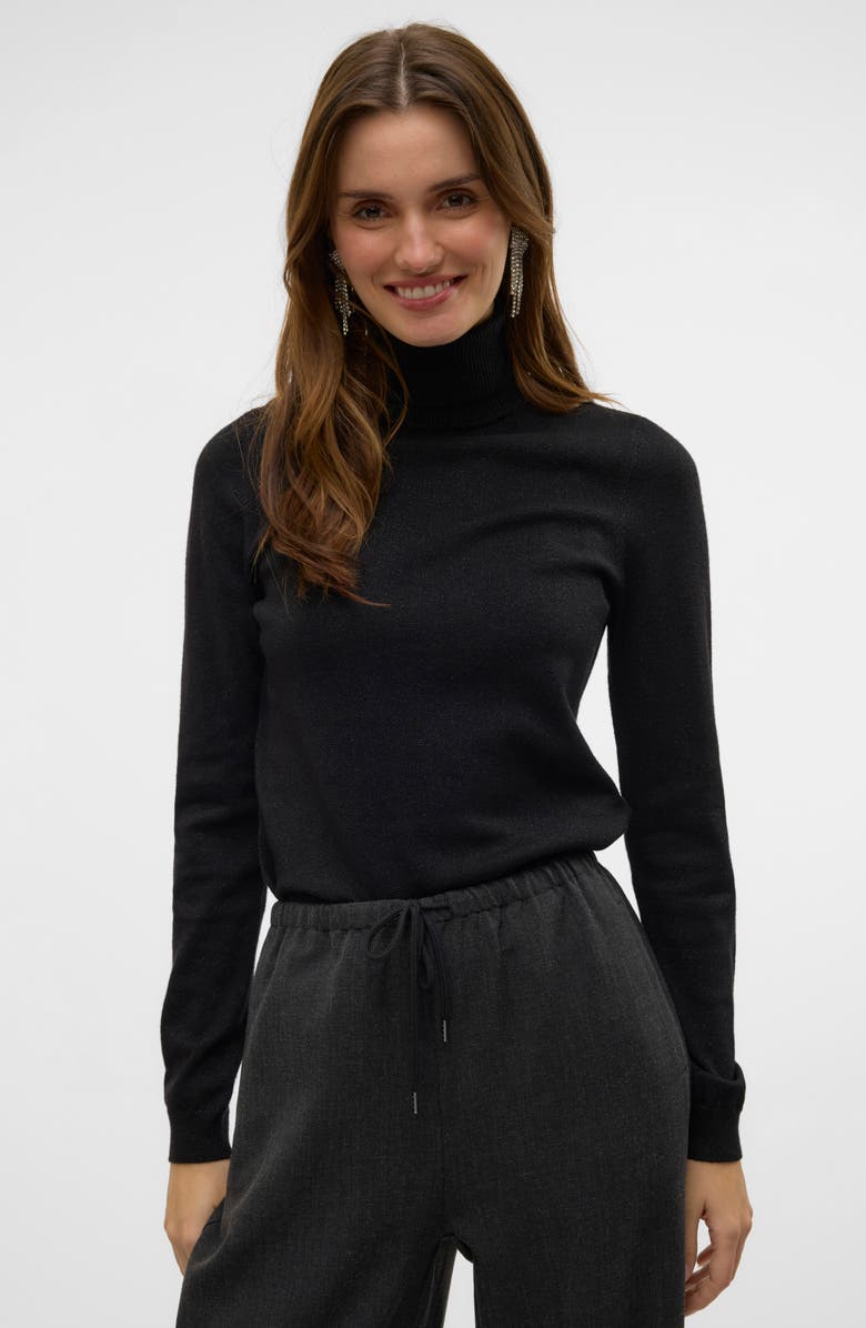 VERO MODA Happy Glitter Turtleneck Sweater, Alternate, color, Black Detail W Dtm