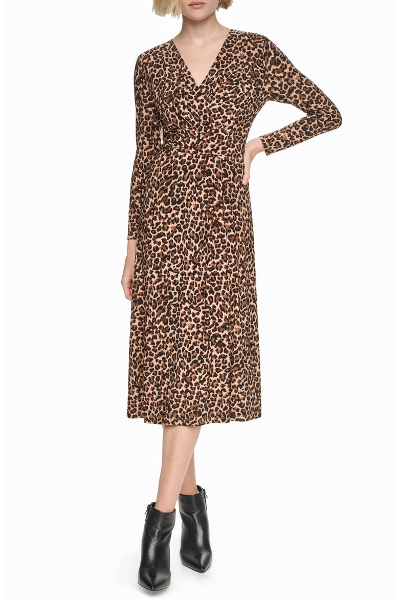 Long Sleeve Midi Dress, Main, color, TRUFFLE MULTI
