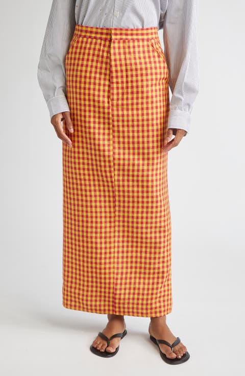 Luduvine Check Linen Maxi Skirt