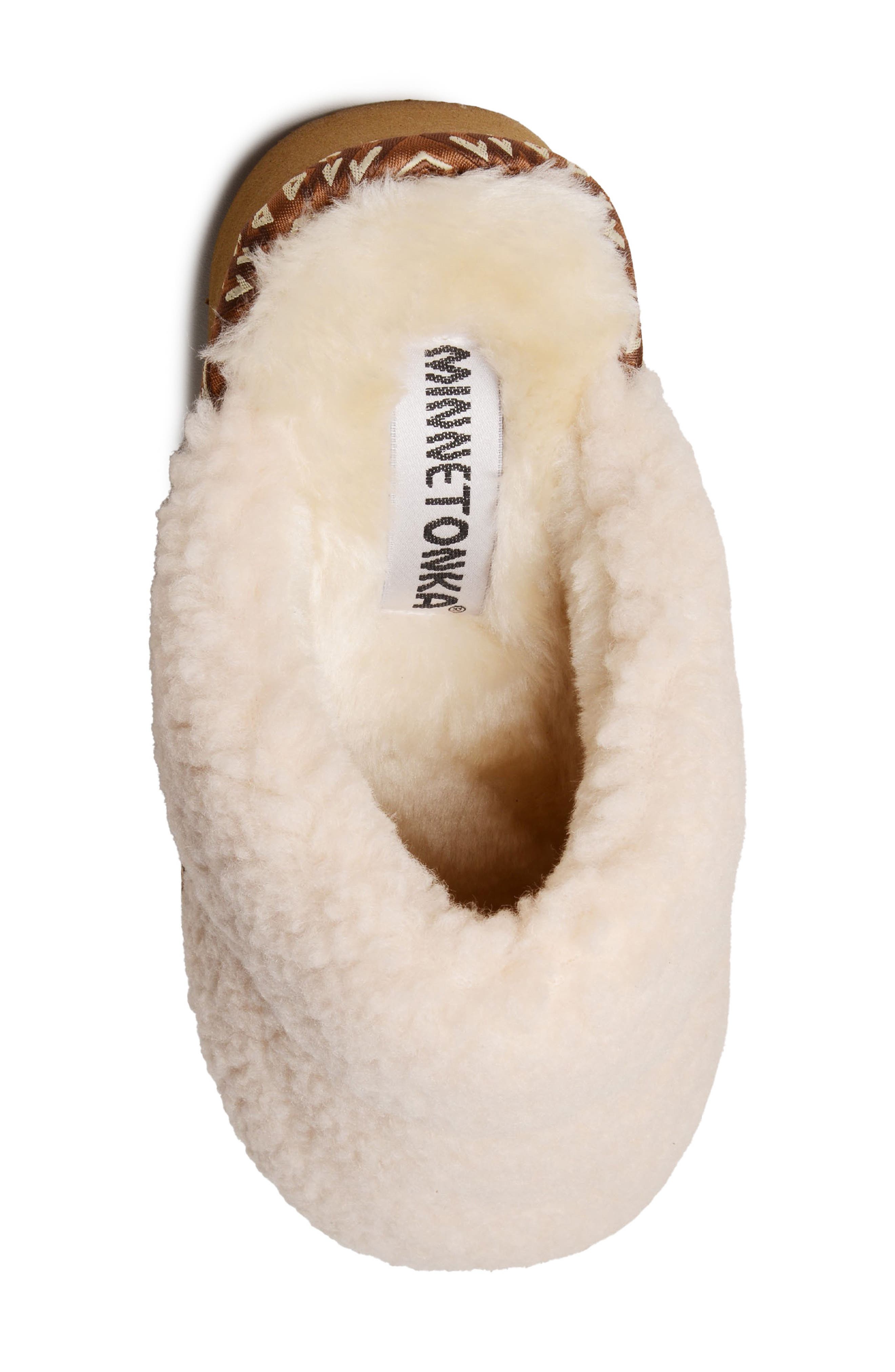 Minnetonka Cerise Faux Fur Slipper, Alternate, color, Cream