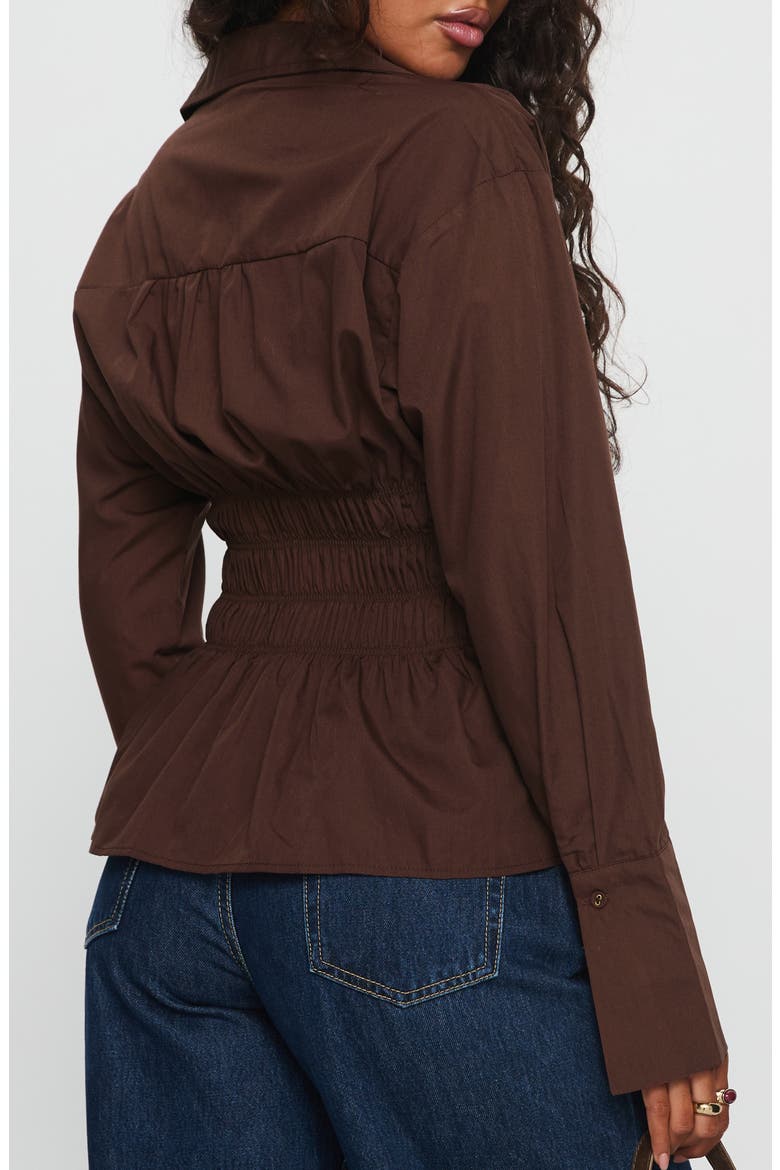 As You Are Shirred Button-Up Shirt, Alternate, color, CHOCOLATE