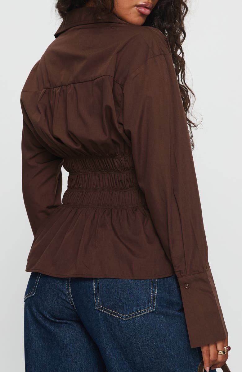 Princess Polly As You Are Shirred Button-Up Shirt, Alternate, color, Chocolate