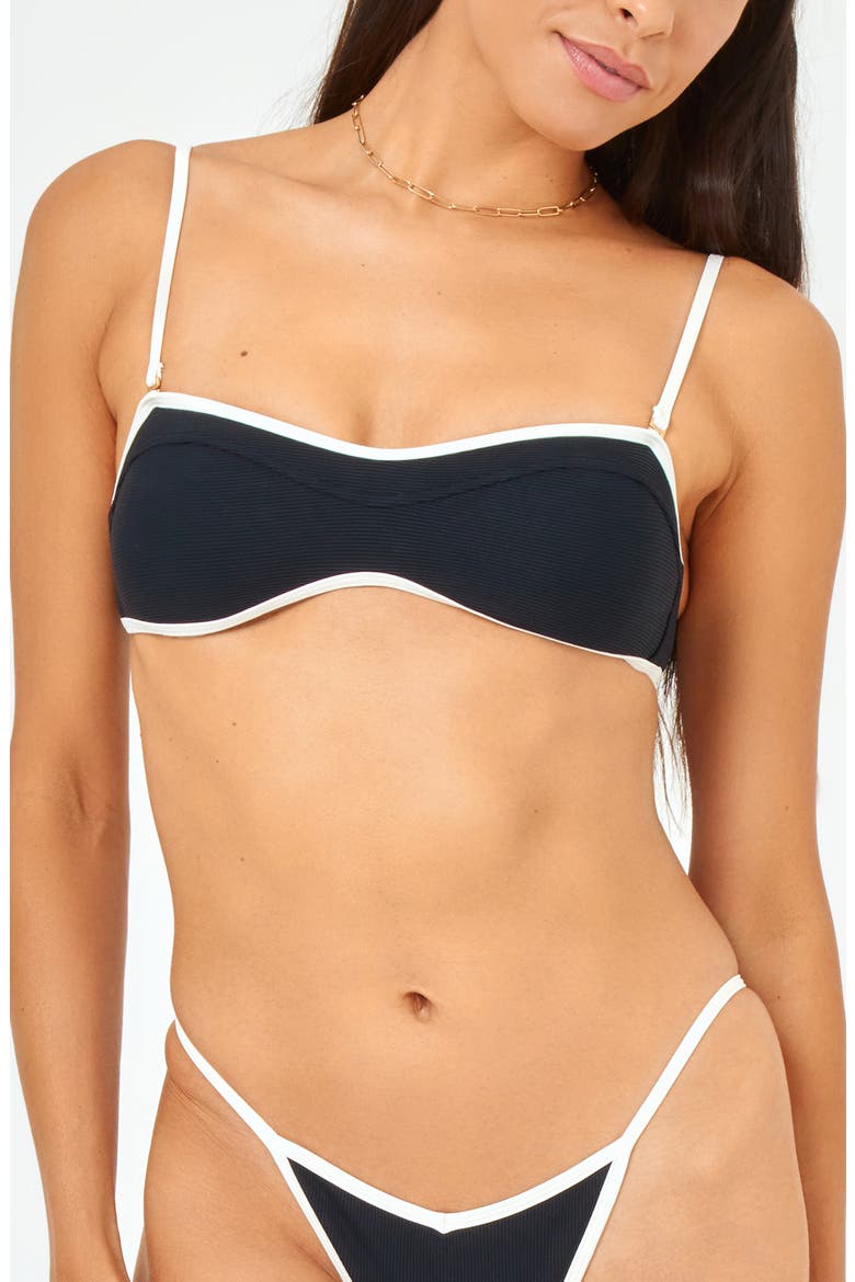 Selena Rib Bikini Top, Alternate, color, BLACK/ CREAM