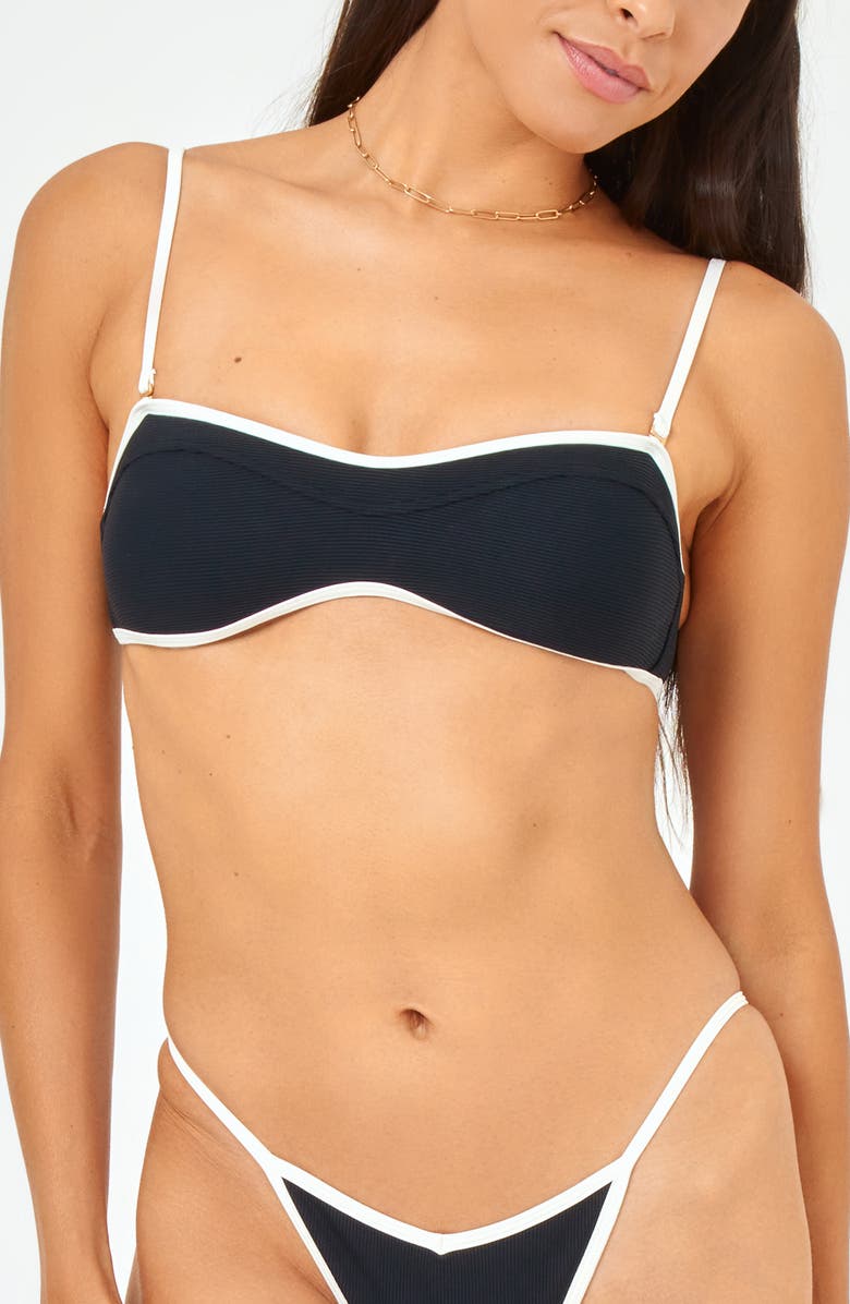 LSPACE Selena Rib Bikini Top, Alternate, color, Black/ Cream