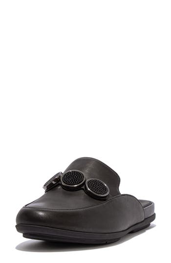 Fitflop Gracie Bead Link Leather Mule Loafer In Black