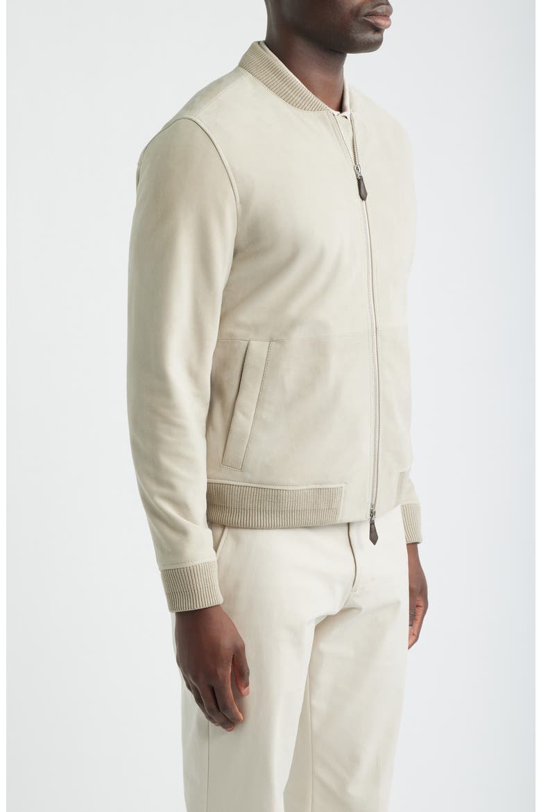 Burnham Goatskin Suede Bomber Jacket, Alternate, color, STONE
