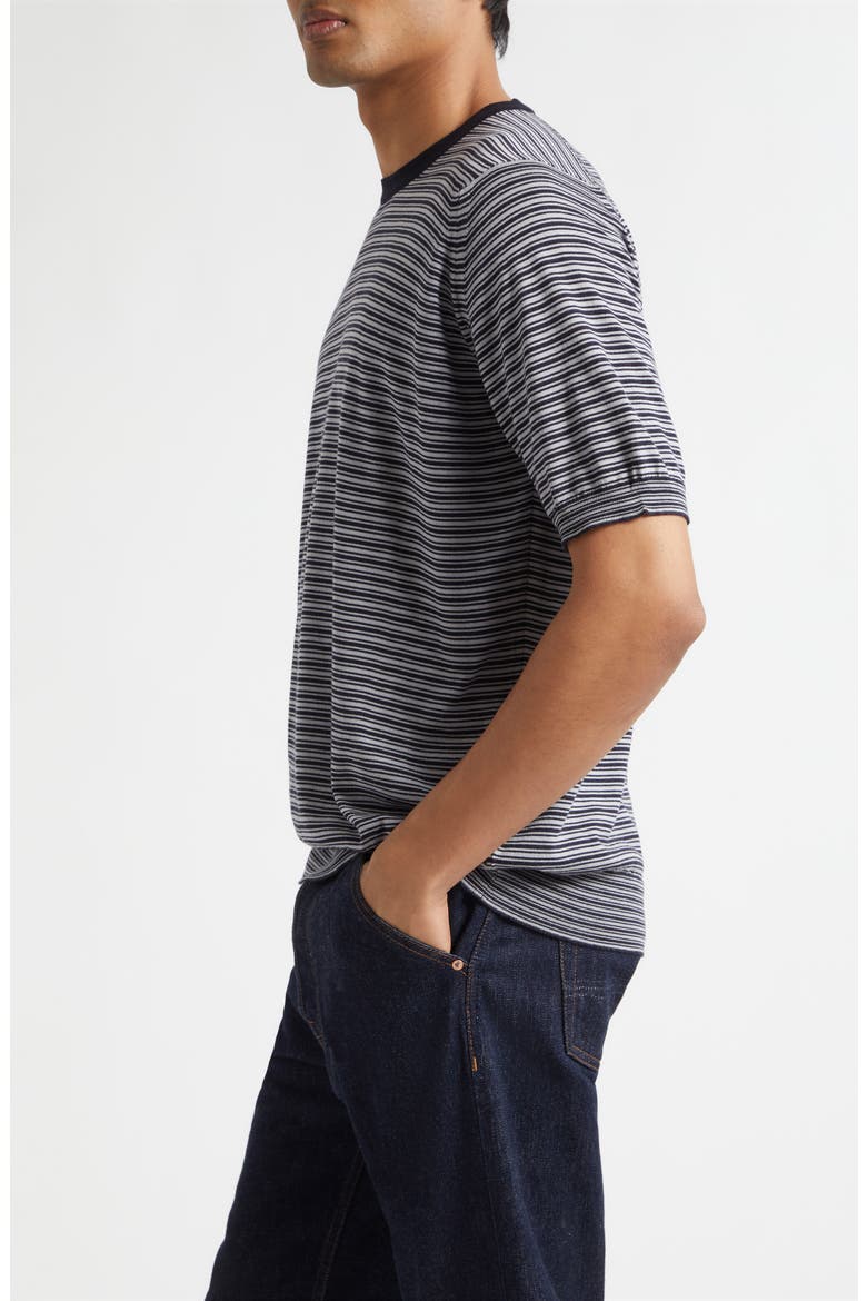 Howick Stripe Merino Wool & Sea Island Cotton T-Shirt, Alternate, color, NAVY/ CHALK