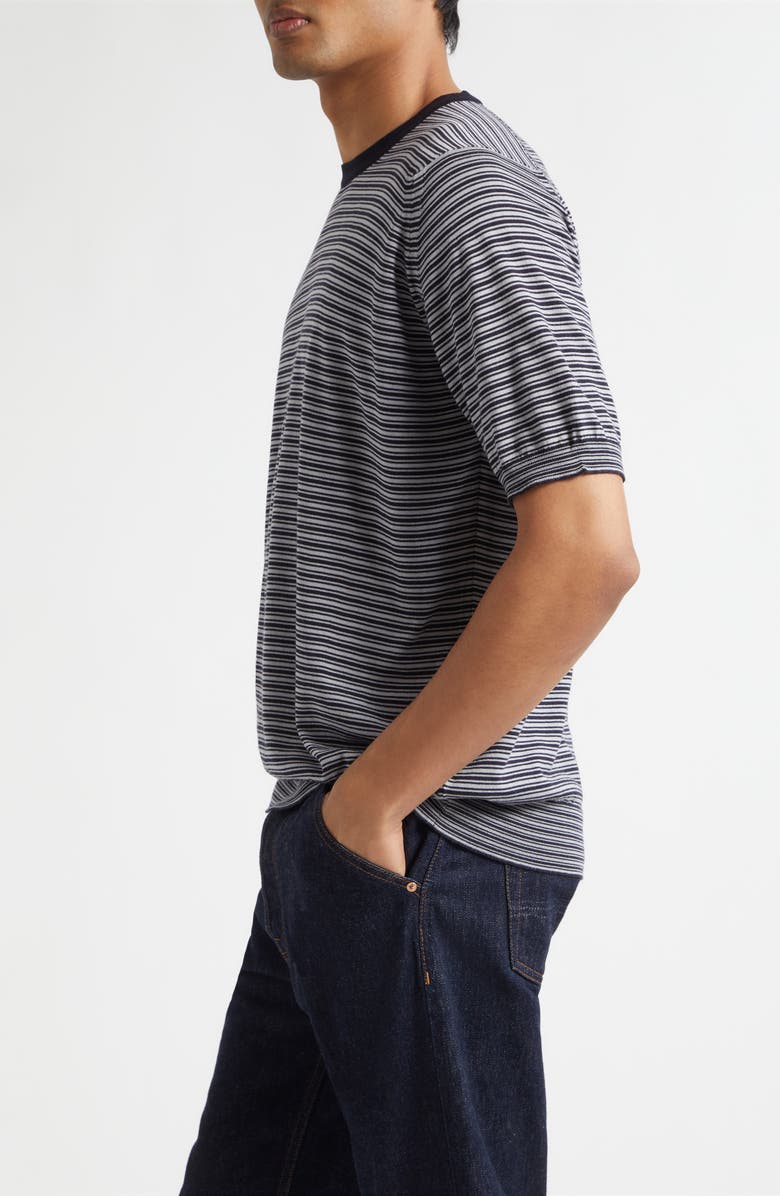 John Smedley Howick Stripe Merino Wool & Sea Island Cotton T-Shirt, Alternate, color, Navy/ Chalk
