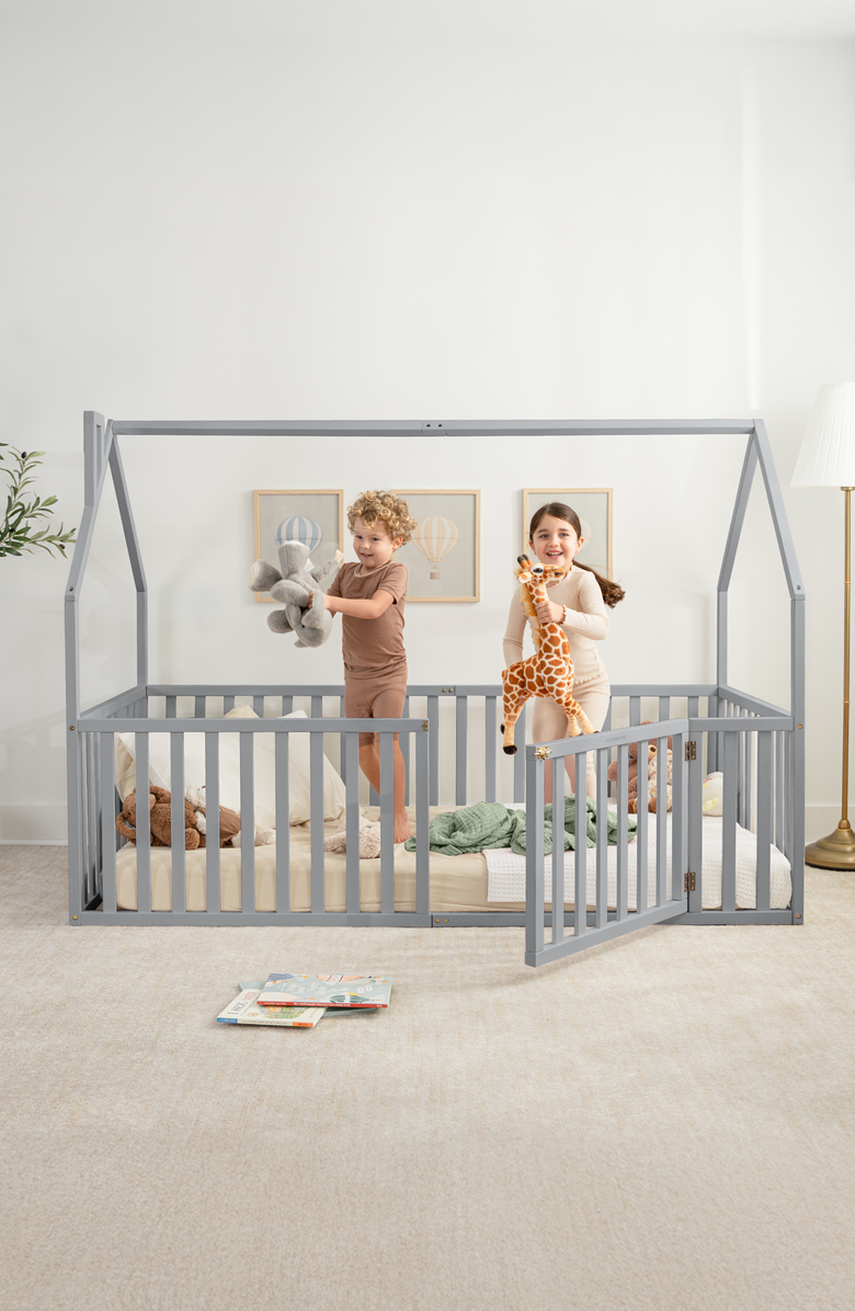 Comfy Cubs Kids House Gated Floor Bed Twin Size for Children Aged 5+, Alternate, color, Grey