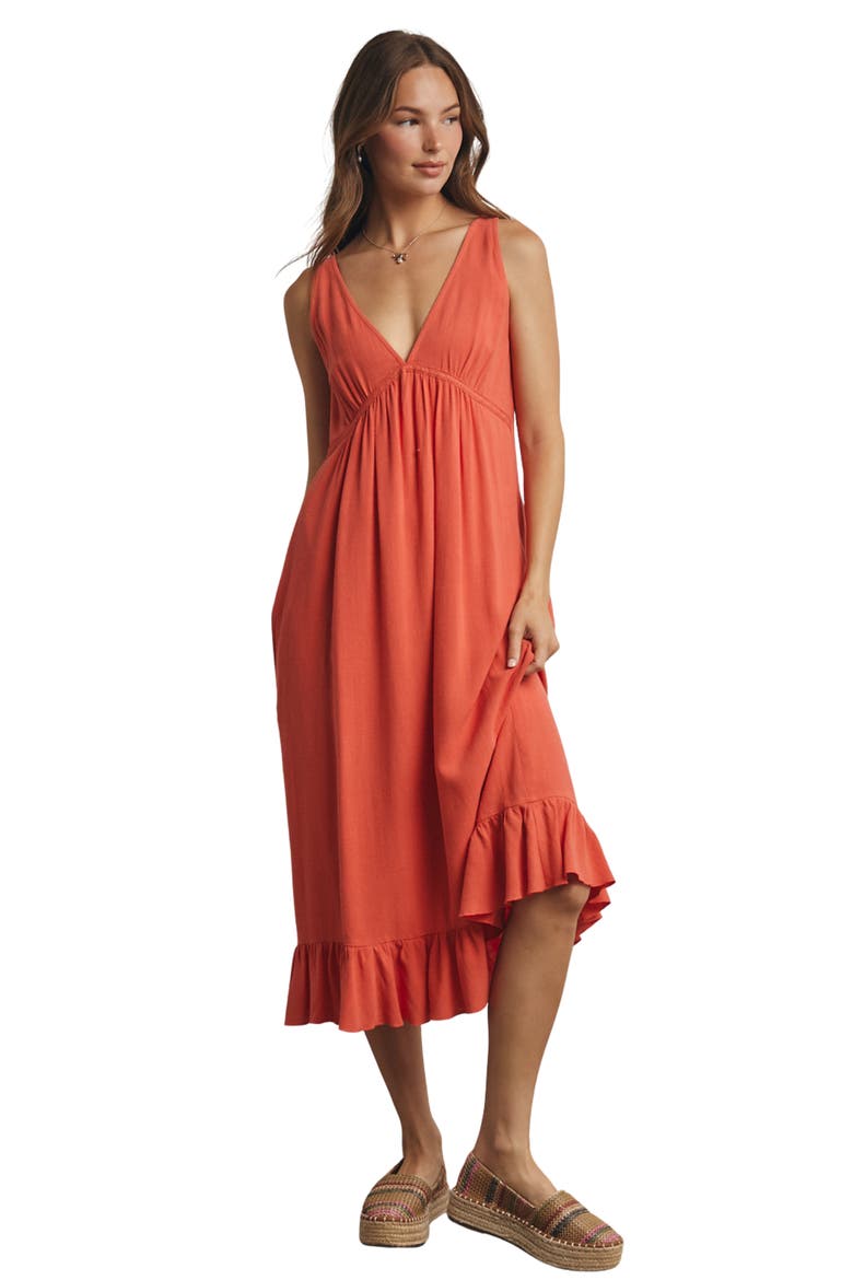 Ruffle Trim Midi Dress, Alternate, color, POPPY