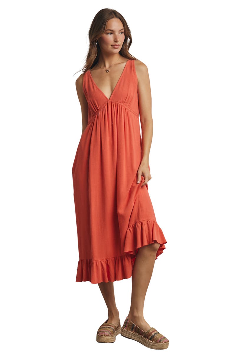 WISHLIST Ruffle Trim Midi Dress, Alternate, color, Poppy