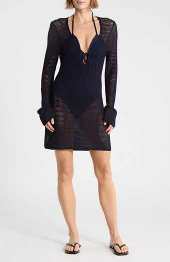 Long Sleeve Open Stitch Cover-Up Minidress