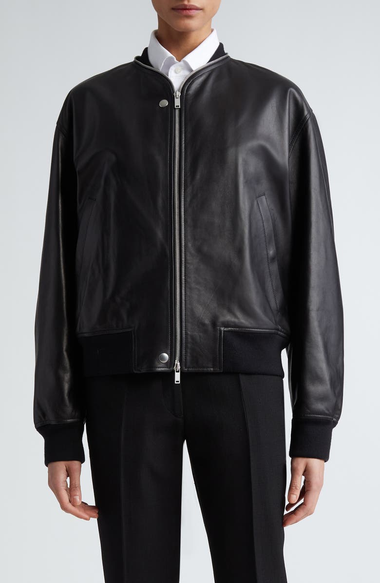 Jil Sander Leather Bomber Jacket, Main, color, 