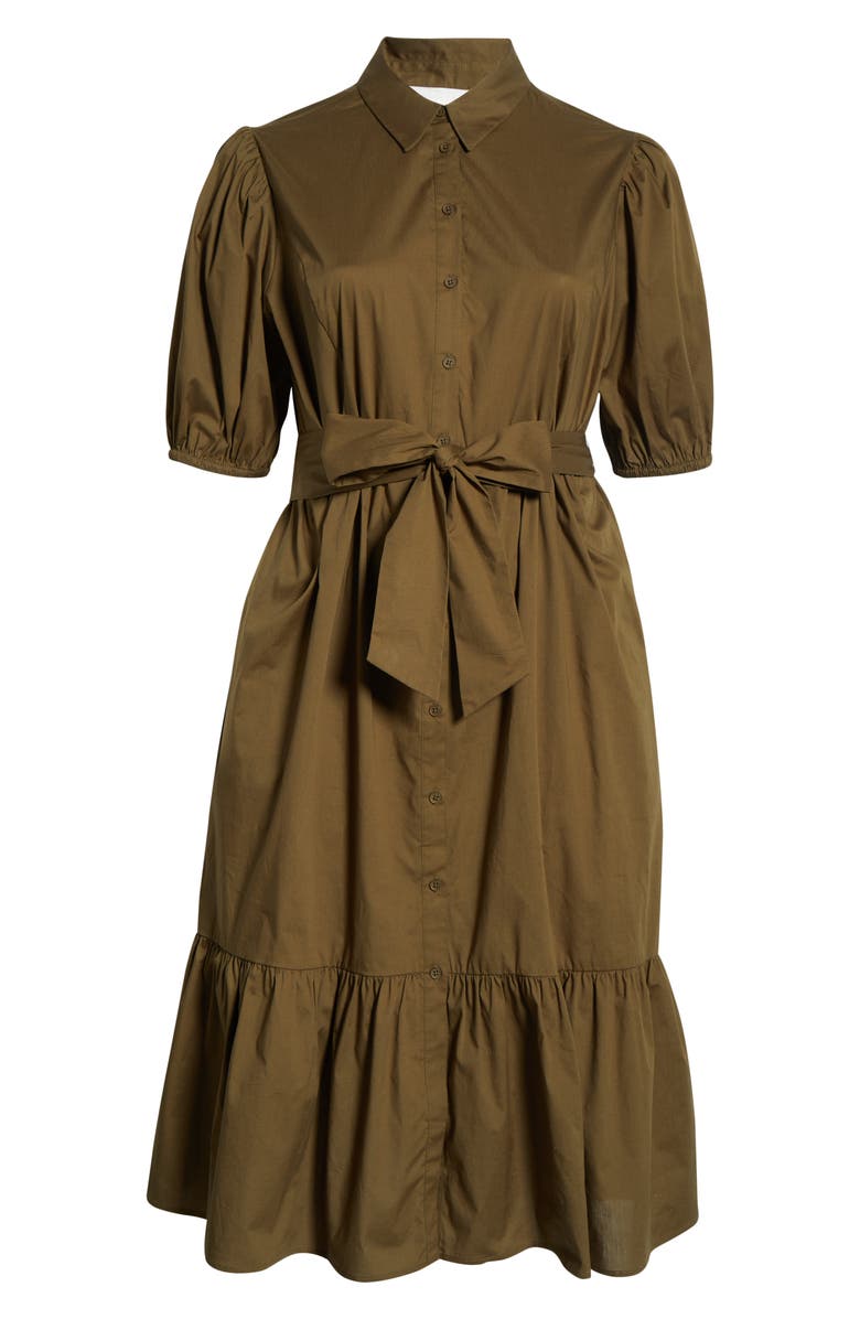 Caslon<sup>®</sup> Ruffle Hem Stretch Cotton Shirtdress, Alternate, color, Olive Dark