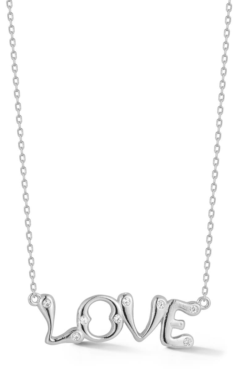 GLAZE JEWELRY Cubic Zirconia Love Pendant Necklace, Main, color, Silver