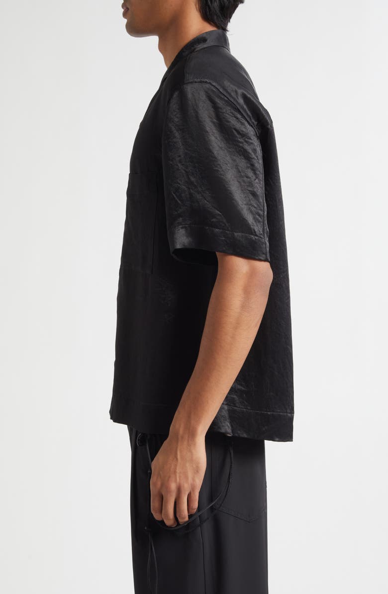 SONG FOR THE MUTE Boxy Embellished Flower Camp Shirt, Alternate, color, Black