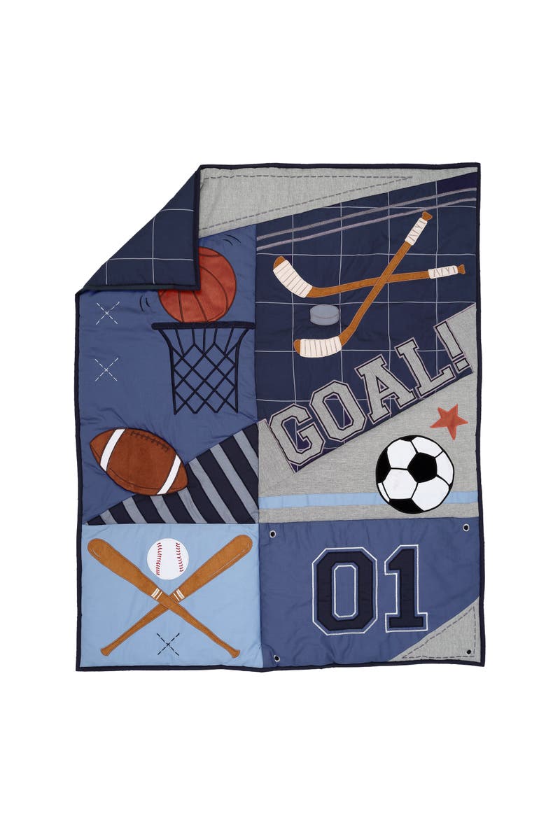 Lambs & Ivy Baby Sports 3-Piece Football/Basketball Baby Crib Bedding Set, Alternate, color, Blue