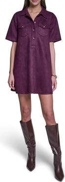 HALSTON Faux Suede Shift Minidress