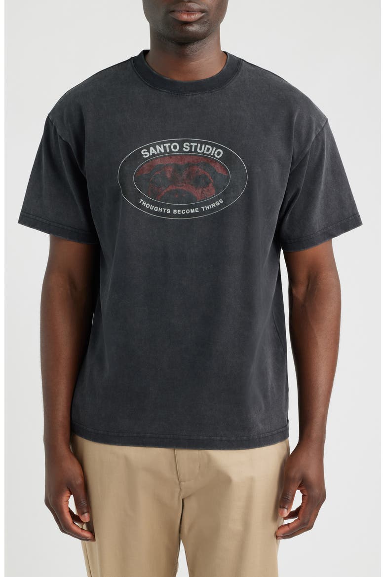 Circle Dog Eyes Badge Cotton Graphic T-Shirt, Main, color, BLACK FADE