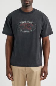 SANTO STUDIO Circle Dog Eyes Badge Cotton Graphic T-Shirt