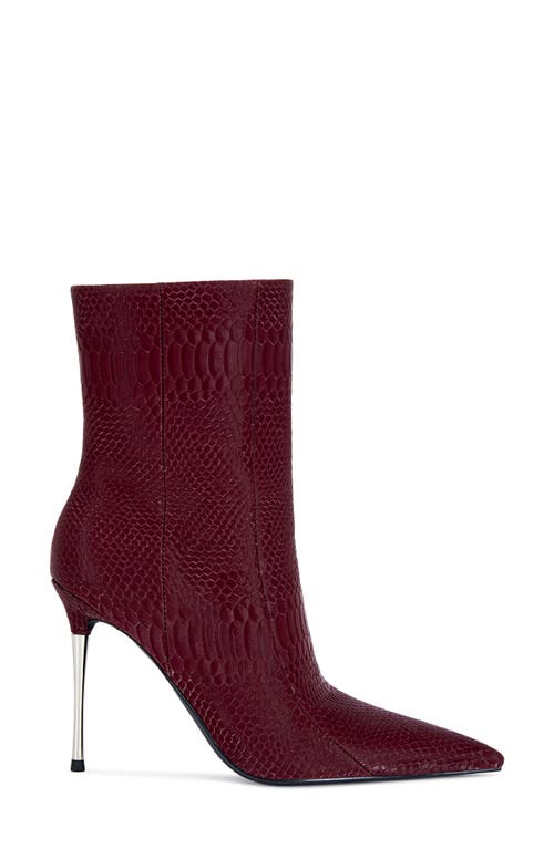 Azalea Wang Calean Snakeskin Embossed Bootie In Burgundy