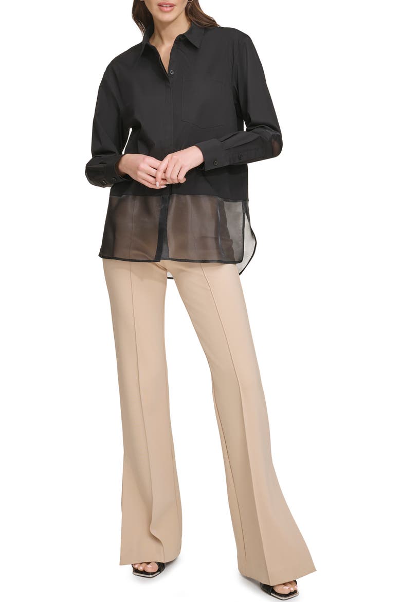 Mixed Media Button-Up Shirt, Alternate, color, BLACK