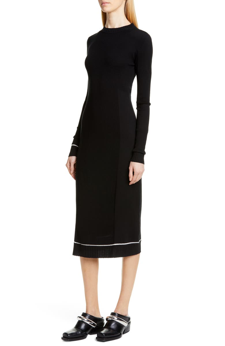 Proenza Schouler Contrast Trim Wool Blend Midi Sweater Dress, Alternate, color, 