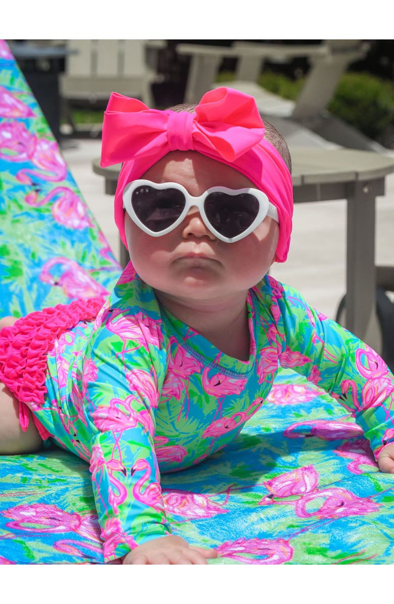 RuffleButts Baby Girls Tropical Long Sleeve UPF50+ One Piece Rash Guard, Alternate, color,