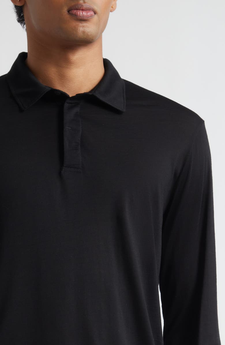 Sunspel Long Sleeve Wool Jersey Polo, Alternate, color, Black