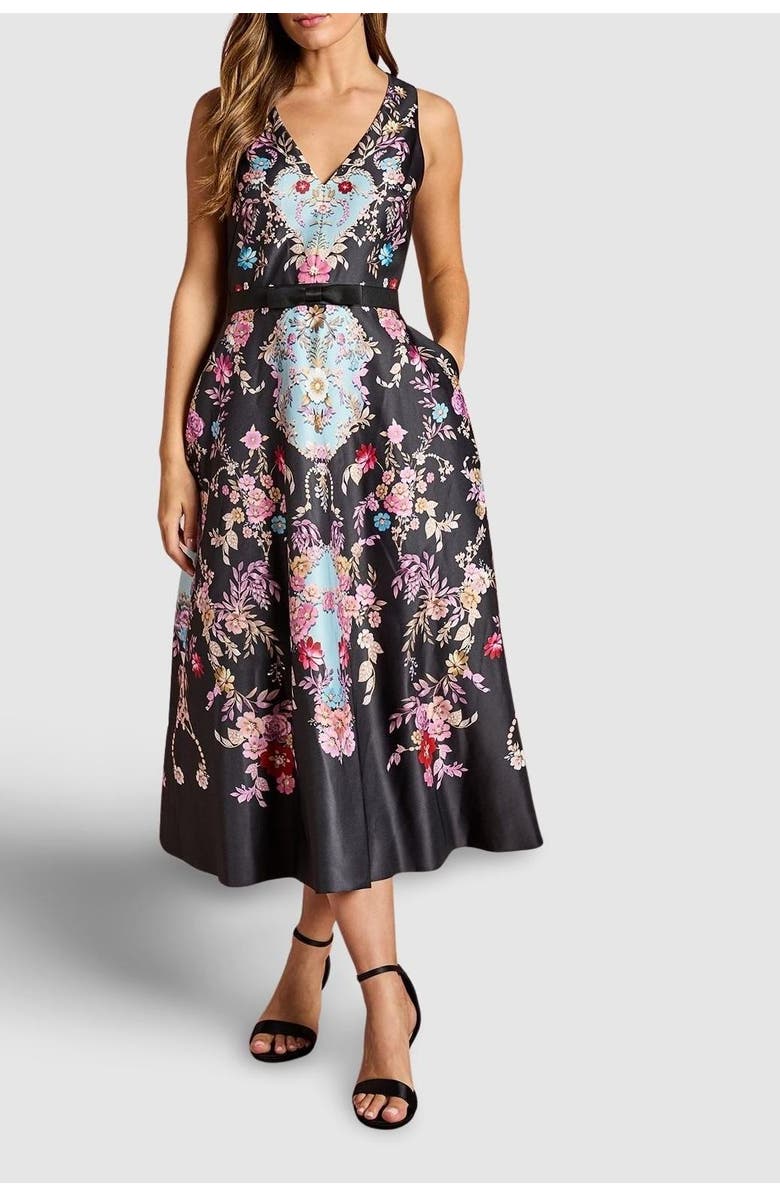 Coast Placement Print V Neck Midi Dress, Alternate, color, Black