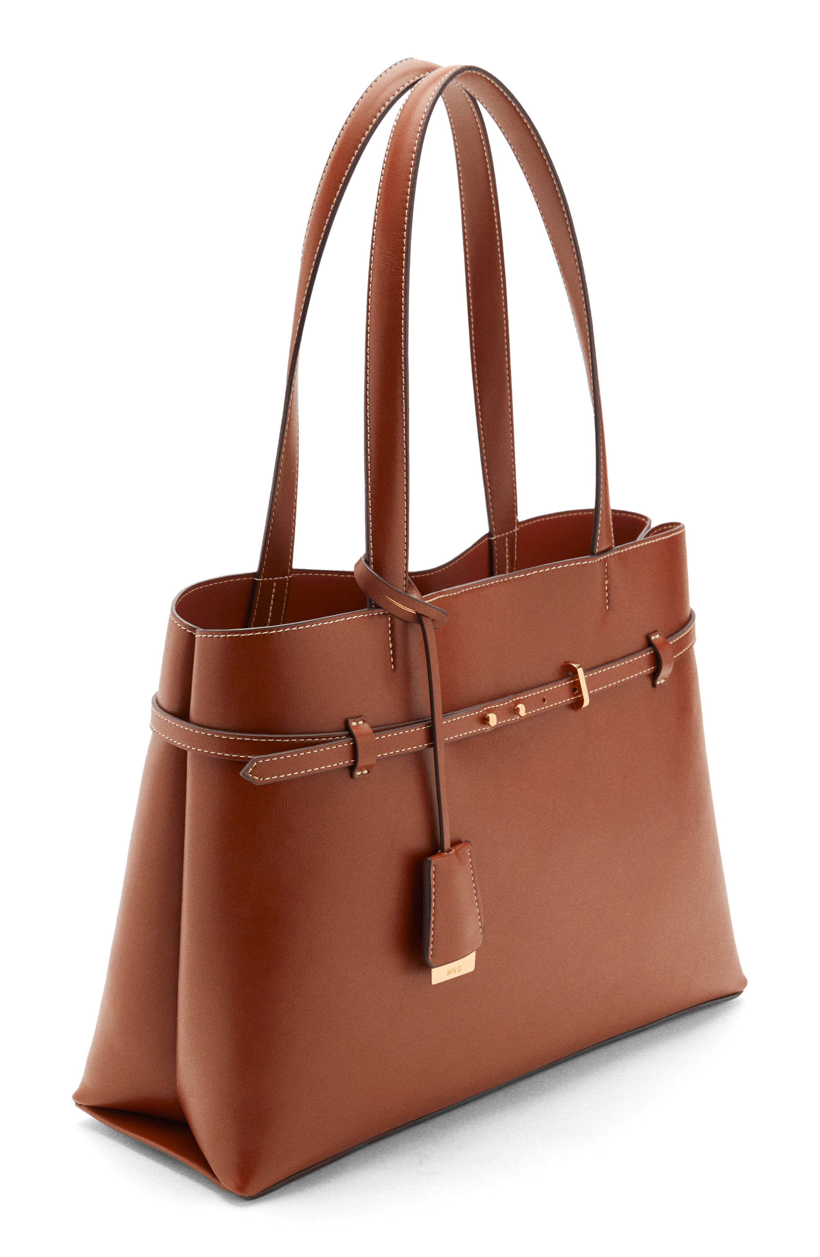 MANGO Charm Detail Tote, Alternate, color, Leather