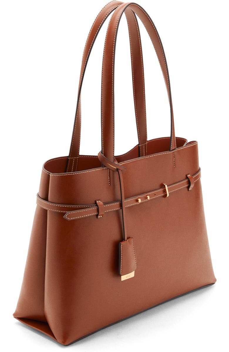 MANGO Charm Detail Tote, Alternate, color, Leather