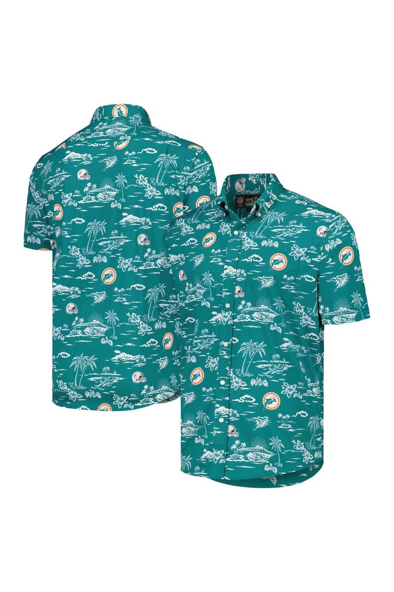 Men's Reyn Spooner Aqua Miami Dolphins Throwback Kekai Print Button-Up Shirt, Main, color, Aqua