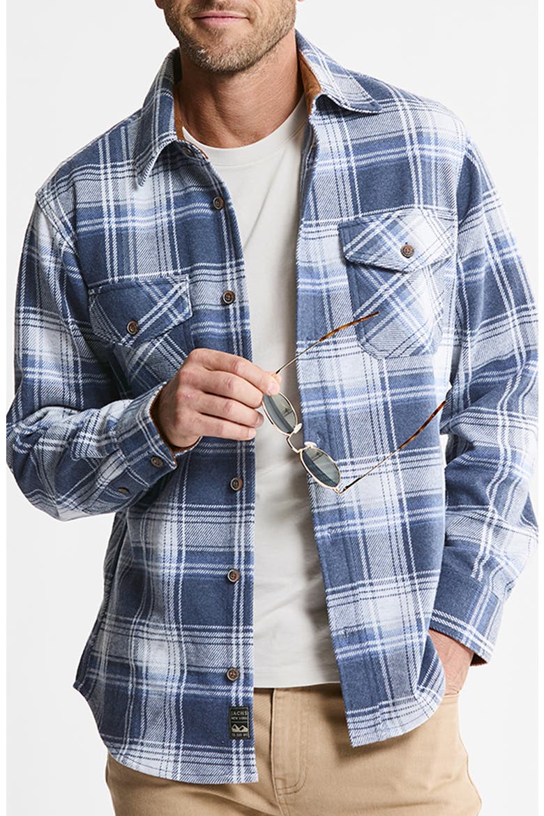 Plaid Long Sleeve Knit Flannel Button-Up Shirt, Main, color, BLUE WHITE PLAID